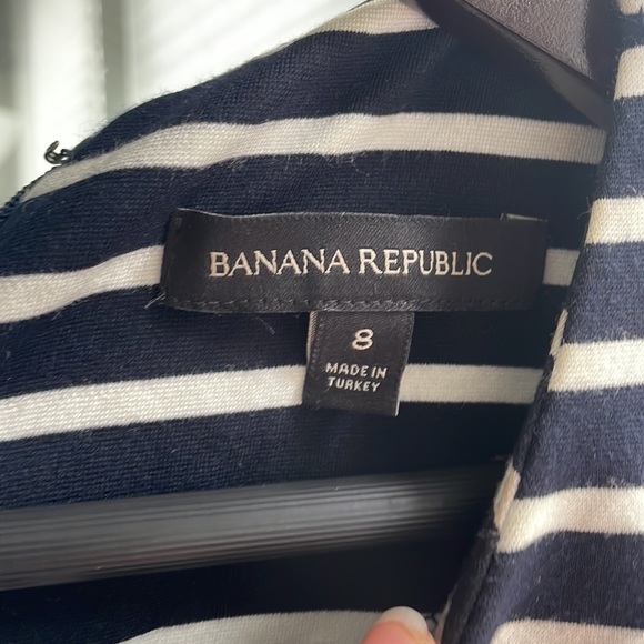 Navy blue and white striped dress from banana republic with 1/2 sleeve ruffle - Picture 2 of 5